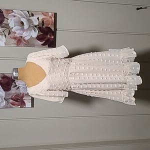 V NECK, Flutter Sleeve Mini Dress Swiss Dot Detail